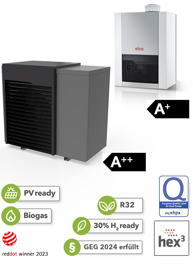 Wärmepumpen-Gas-Hybridsystem AEROTOP SX mit THISION S PLUS ELCO